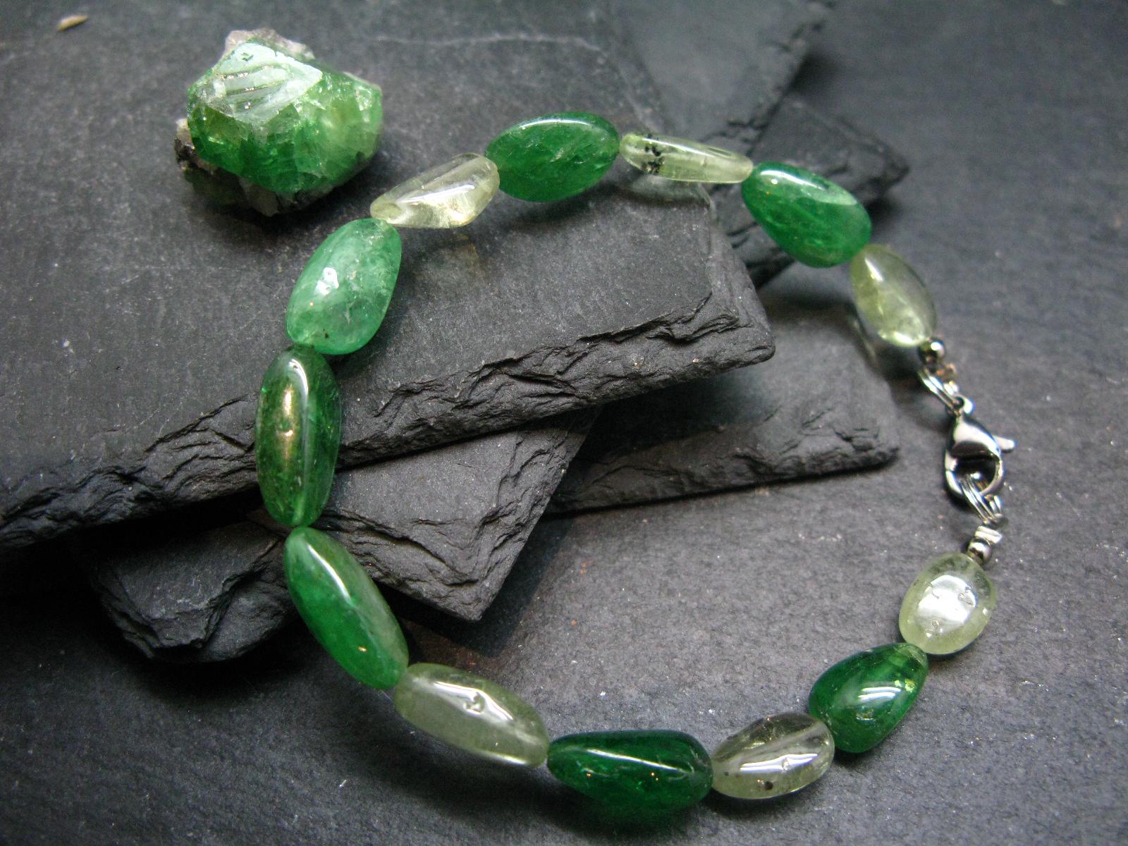 Green Garnet Tsavorite Genuine Bracelet ~ 7 Inches ~ 12mm Tumbled