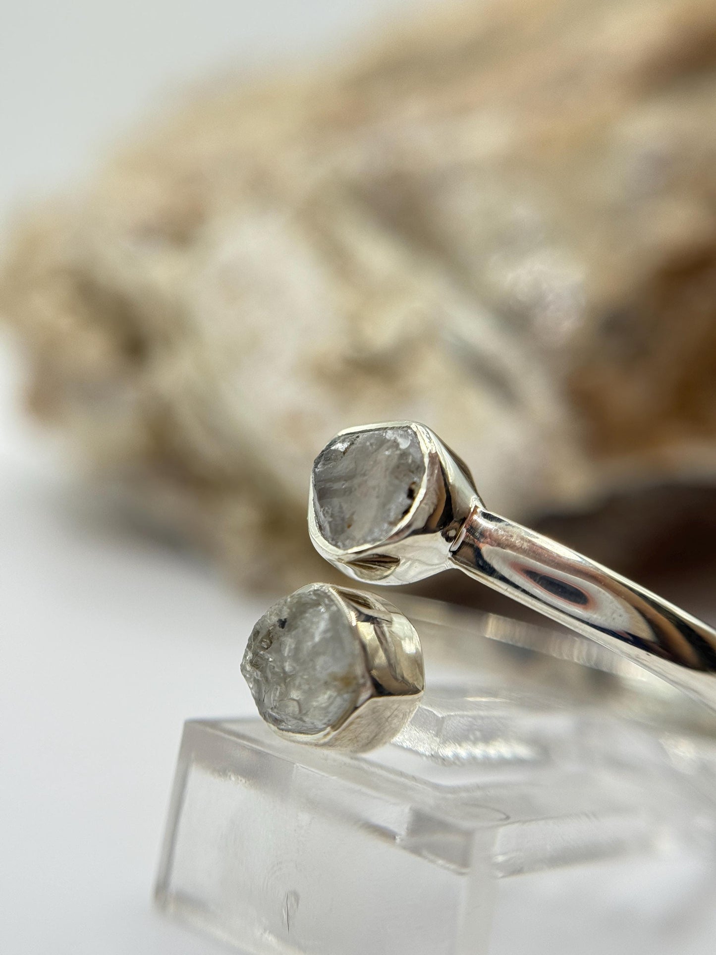 Raw Herderite Double Stone Sterling Silver Wrap Ring - SIZE 9