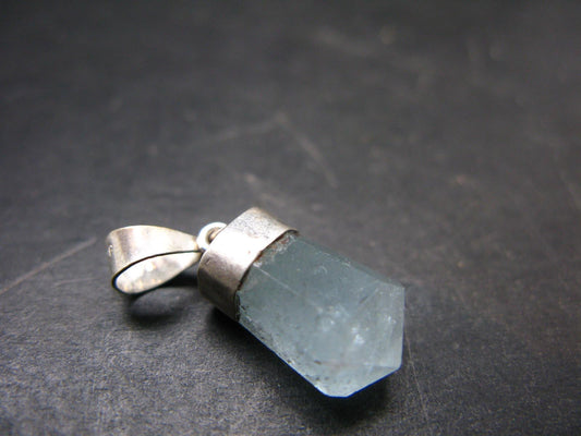 Fantastic Gemmy Aquamarine Crystal Silver Pendant From Brazil - 0.9" - 1.84 Grams
