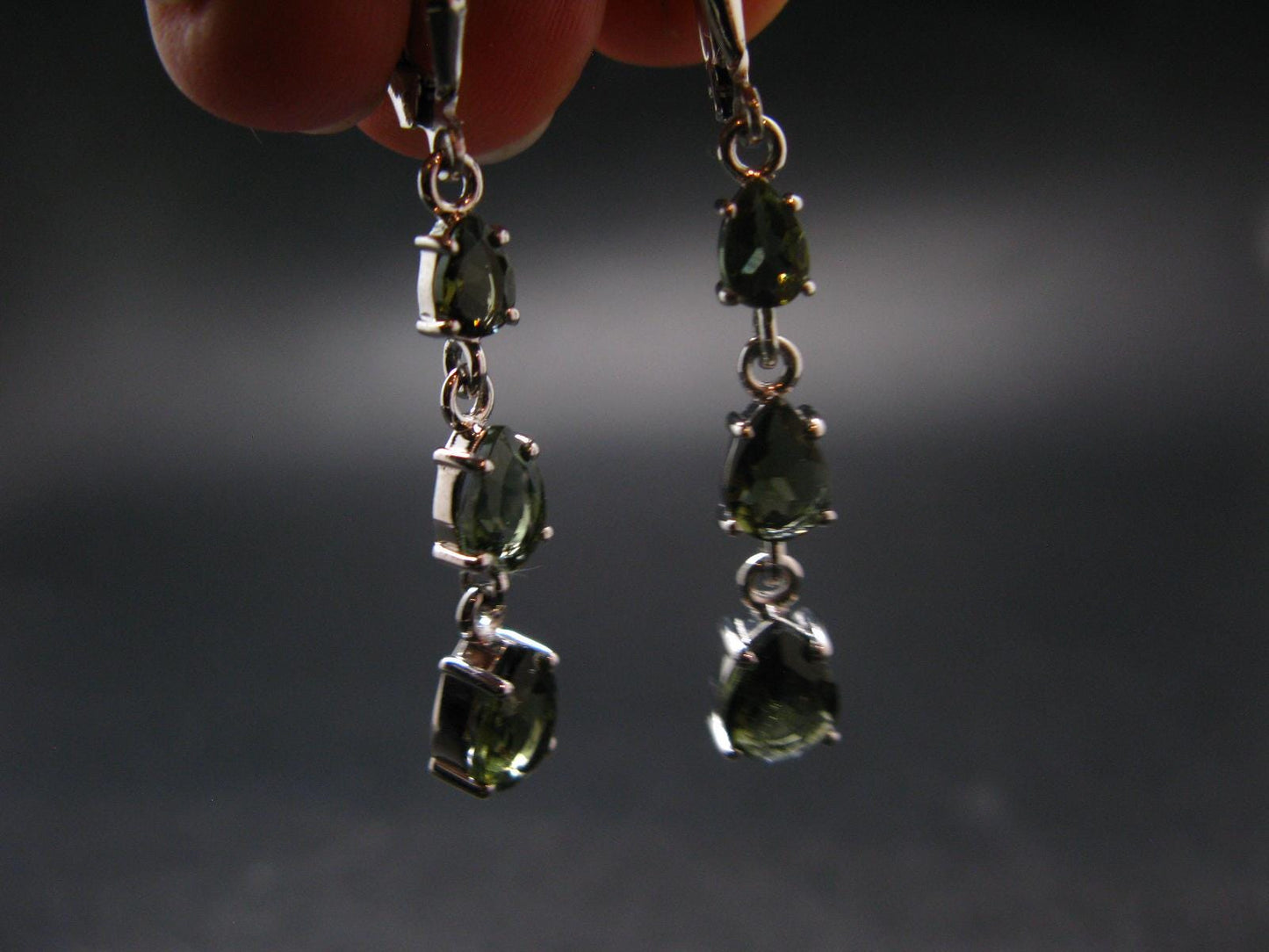 Moldavite Tektite Silver Earrings from Czech Republic - 3.85 Grams