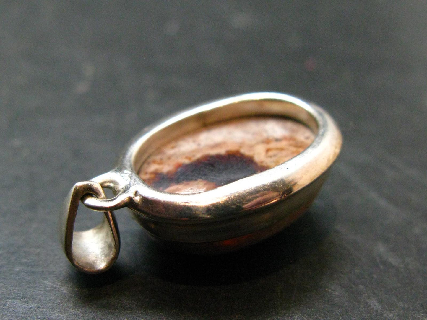 Fire Opal Sterling Silver Pendant From Mexico - 1.2" - 6.45 Grams