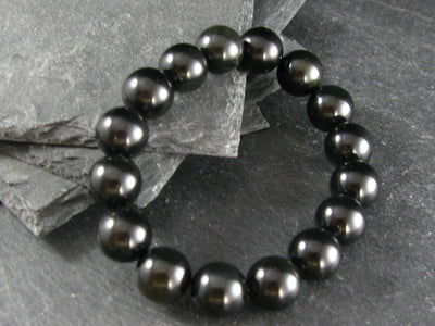 Black Obsidian Genuine Bracelet ~ 7 Inches ~ 12mm Round Beads