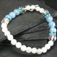 Moonstone Quartz & Aquamarine Genuine Bracelet ~ 7 Inches ~ 6-8mm Round Beads