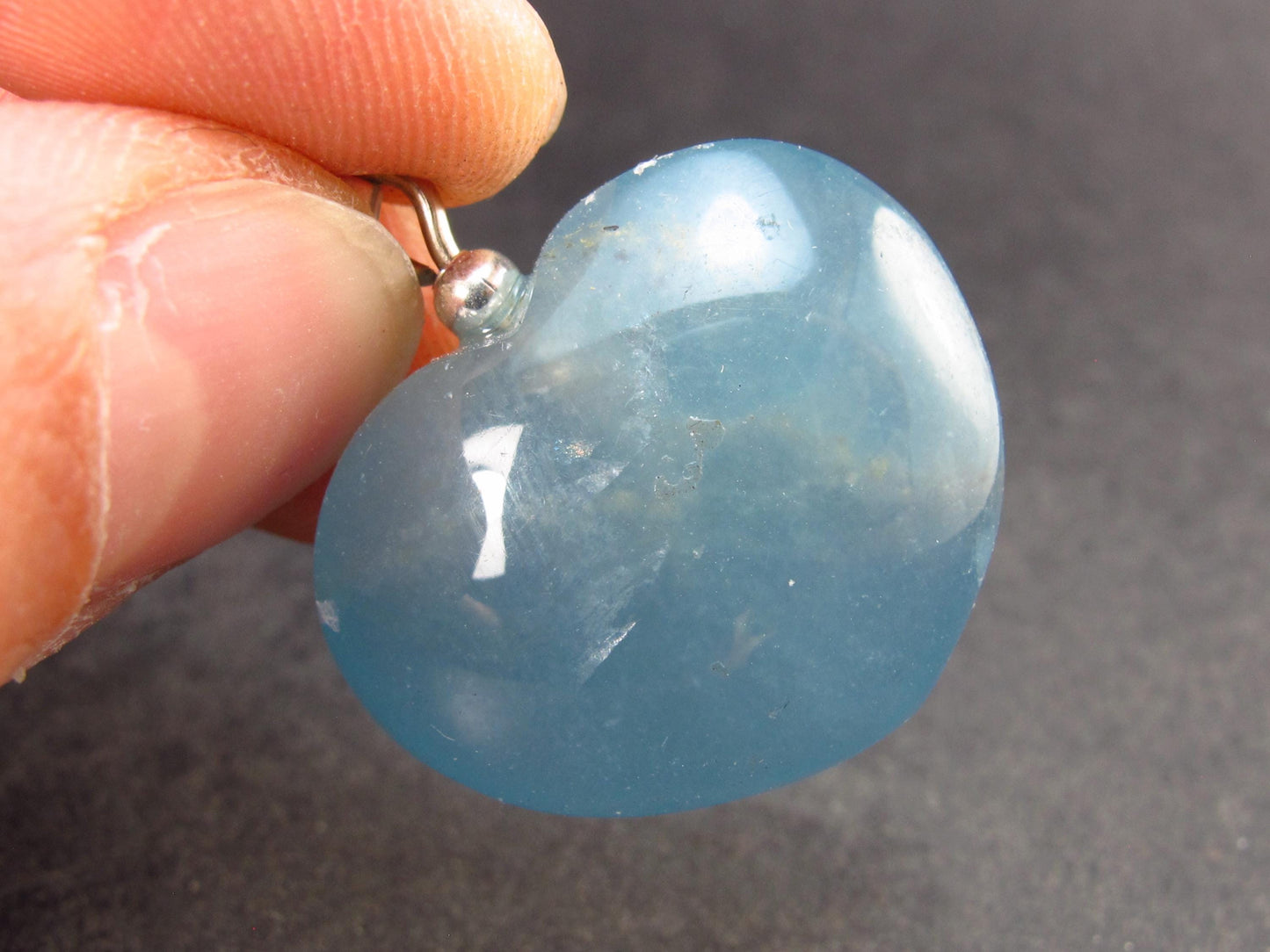 Lemurian Aquatine Blue Calcite Silver Heart Pendant from Argentina - 1.2" - 9.75 Grams