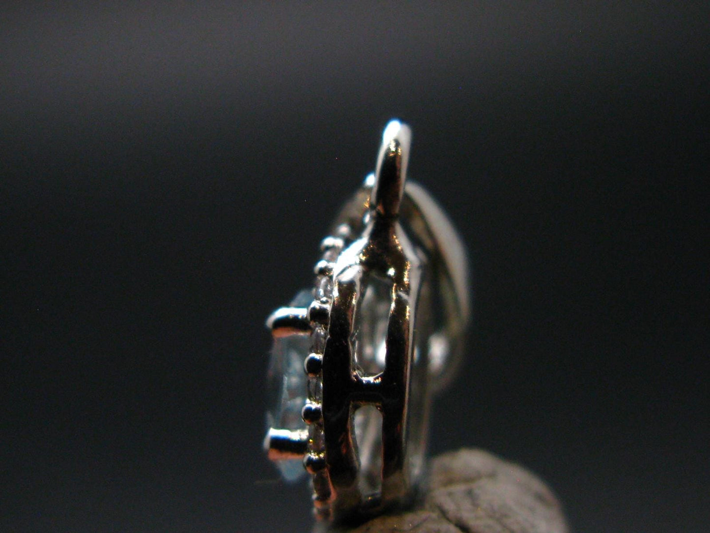 Elegant Genuine Solitaire Sky Blue Topaz Sterling Silver Pendant with CZ From Brazil - 0.7" - 1.07 Grams