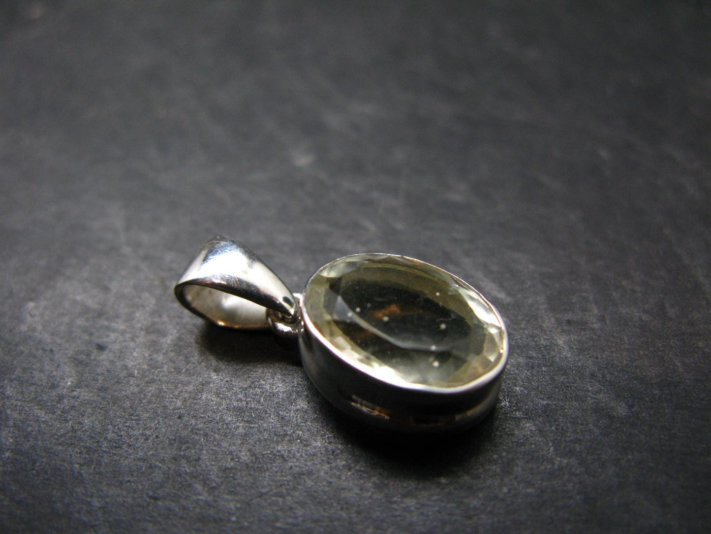 Gem Libyan Desert Glass Tektite Faceted Pendant Sterling Silver from Libya - 0.9" - 3.03 Grams