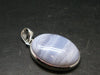 Rare Blue Lace Holly Chalcedony Agate Silver Plated Pendant From Malawi - 1.5" - 8.4 Grams