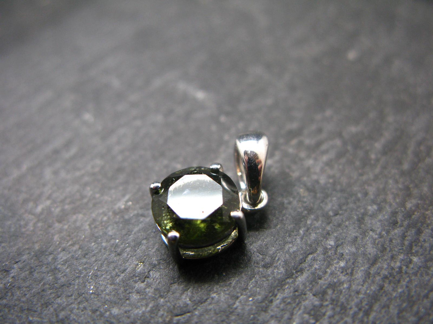 Moldavite Tektite Silver Pendant from Czech Republic - 0.6" - 0.95 Grams