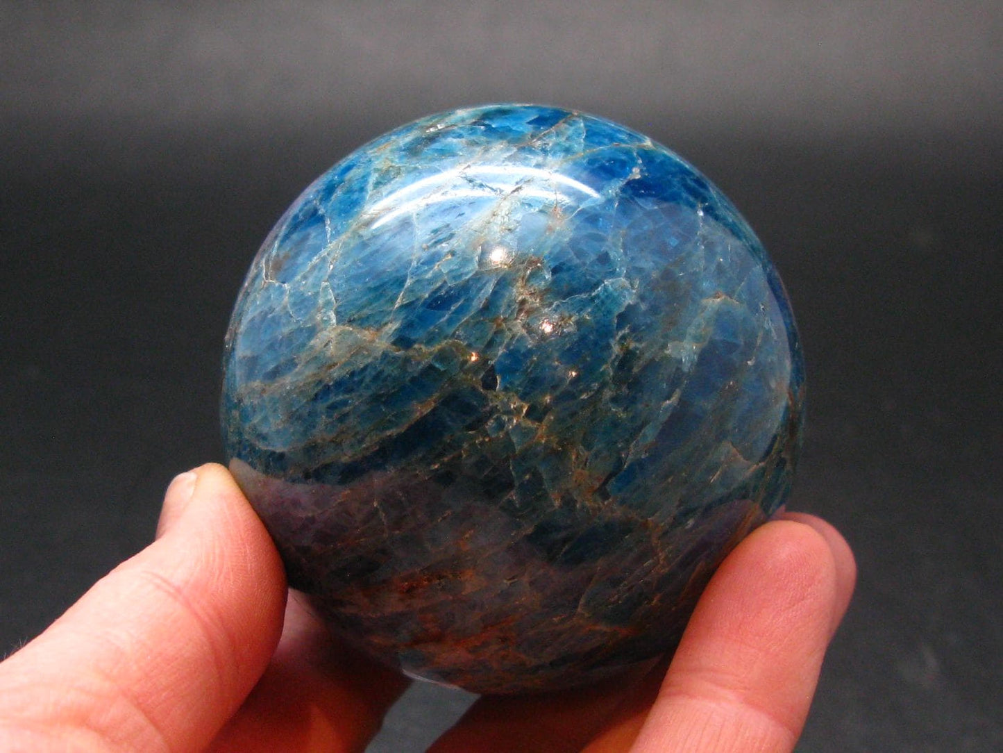 Large neon blue Apatite sphere from Madagascar- 362.8 - 2.3"
