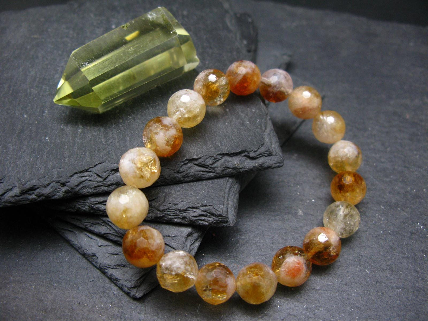 Citrine Genuine Bracelet ~ 7 Inches ~ 10mm Facetted Beads