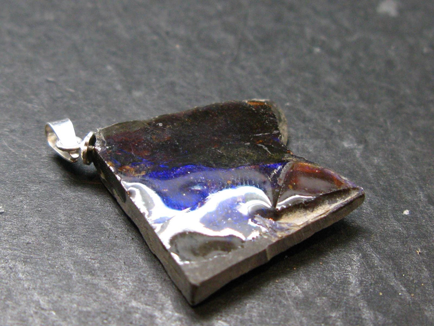 Ammolite Amolite Silver Pendant From Alberta Canada - 1.4" - 3.75 Grams