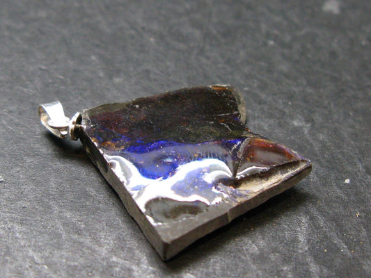 Ammolite Amolite Silver Pendant From Alberta Canada - 1.4" - 3.75 Grams