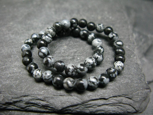 Snowflake Obsidian Genuine Bracelet ~ 7 Inches ~ 4mm Round Beads