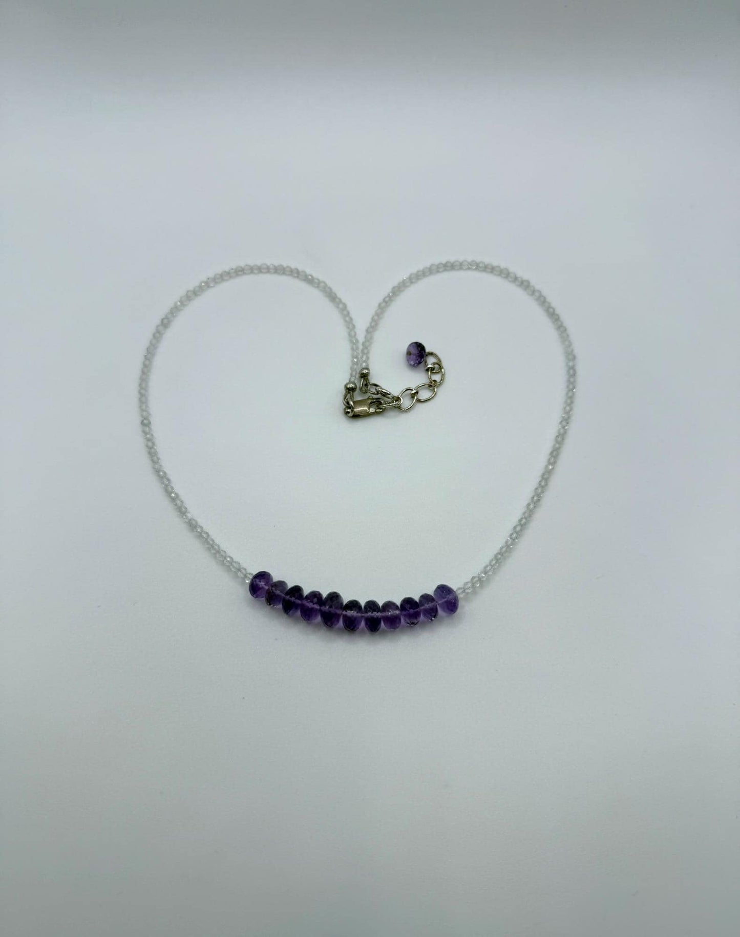Amethyst and Clear Quartz Necklace – Minimal Gemstone Bar – Delicate Crystal Jewelry – Natural Faceted Beads - 9.89 Grams