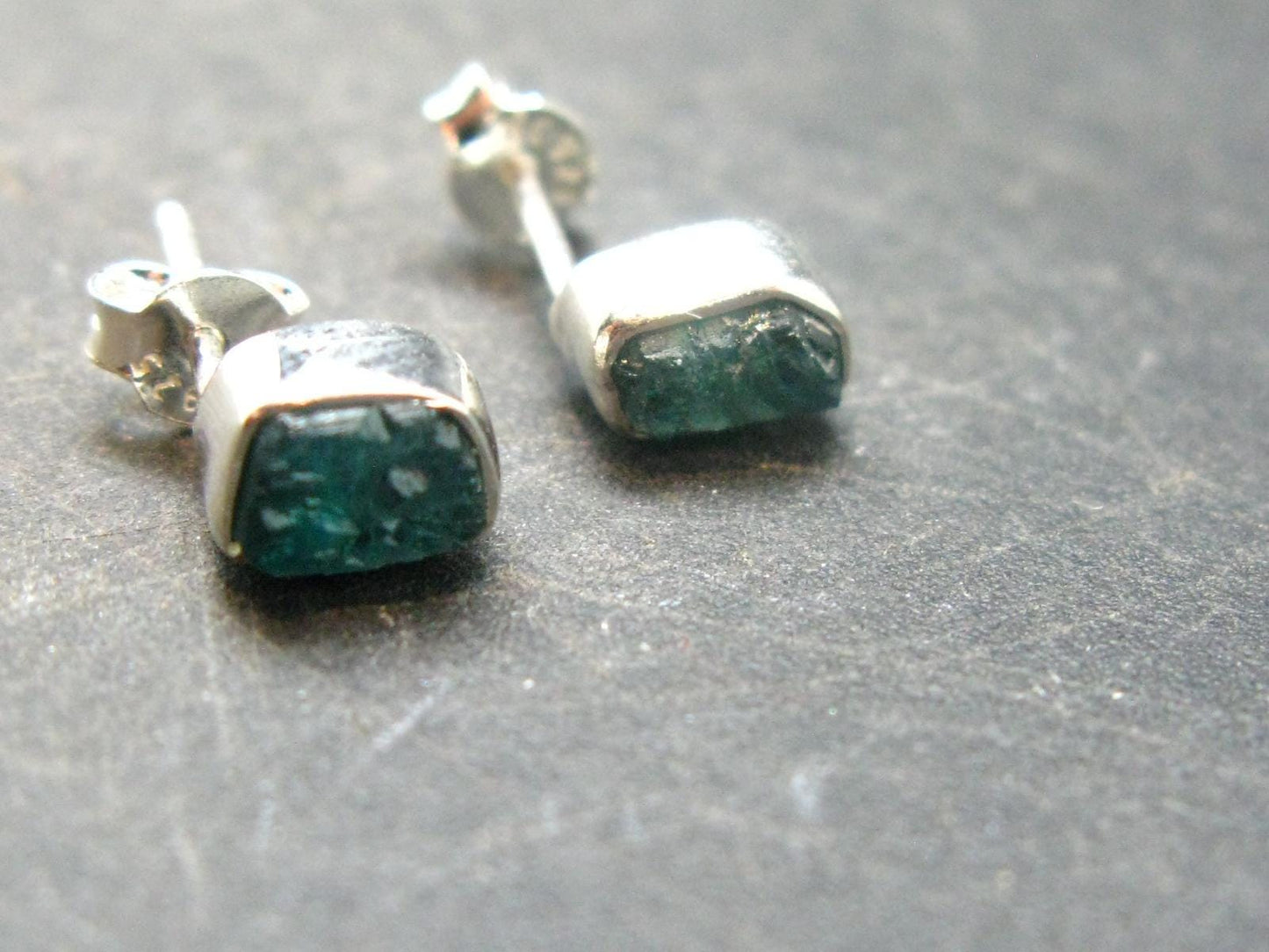 Grandidierite Silver Stud Earrings From Madagascar- 0.6" - 1.37 Grams