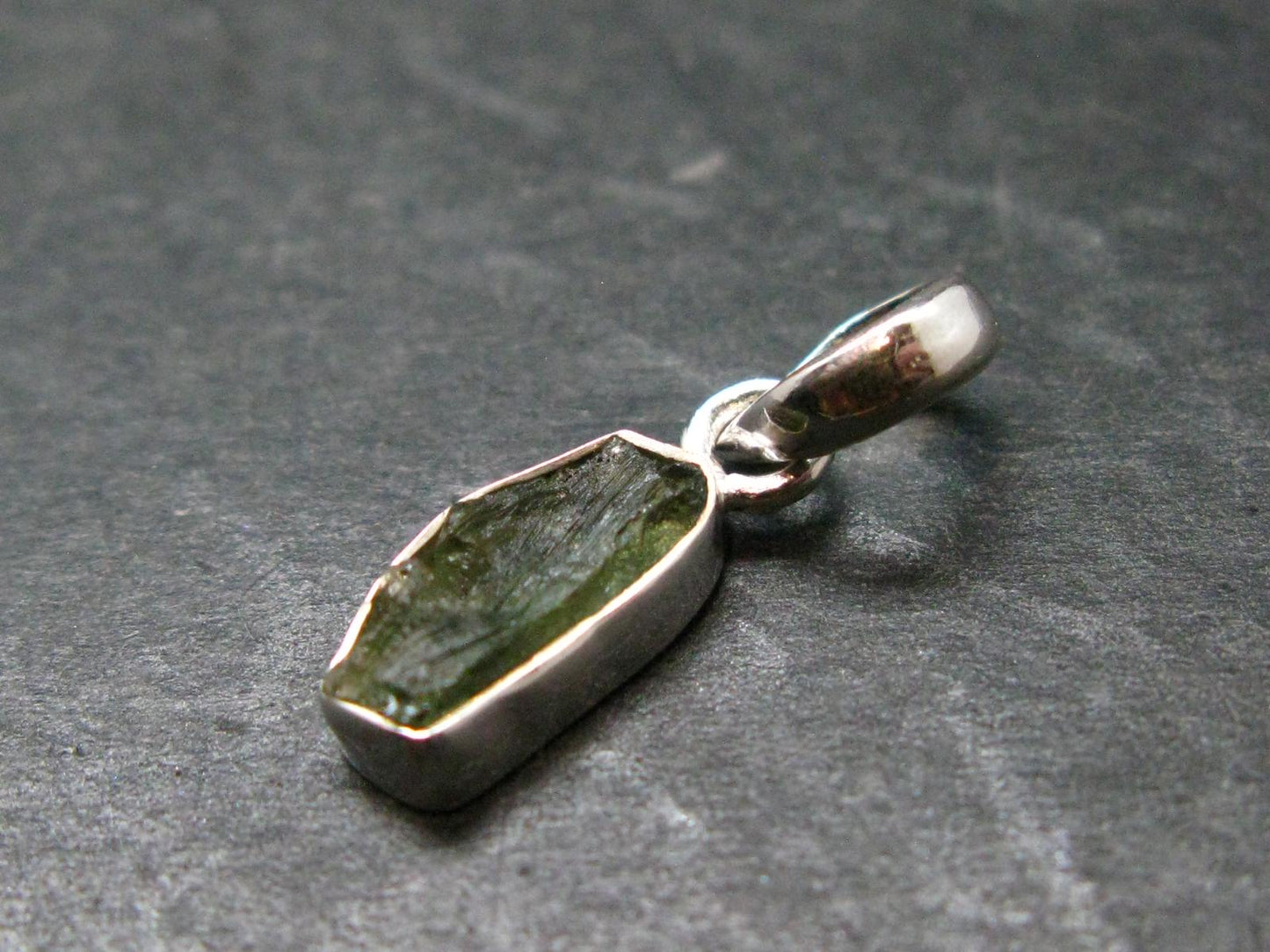 Moldavite Tektite Silver Pendant from Czech Republic - 0.8" - 1.08 Grams