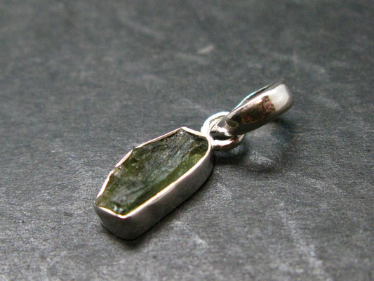 Moldavite Tektite Silver Pendant from Czech Republic - 0.8" - 1.08 Grams