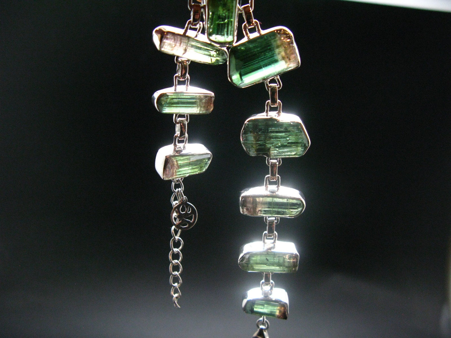Watermelon Tourmaline Silver Bracelet From Brazil- 7" - 25.4 Grams