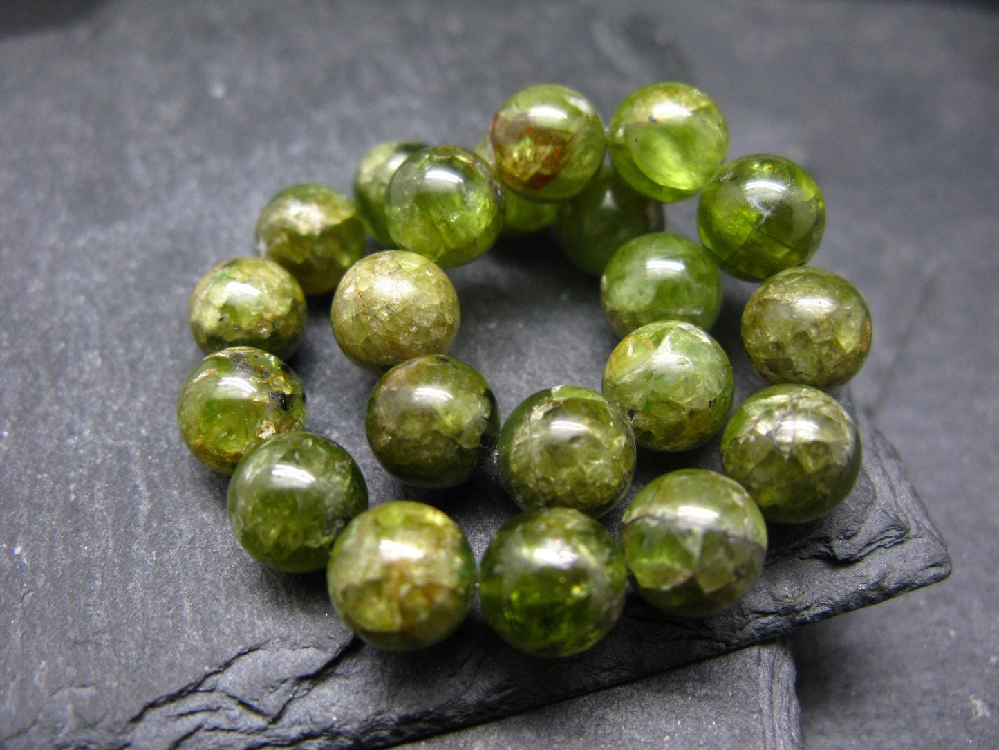 Peridot Genuine Bracelet ~ 7 Inches ~ 9mm Round Beads
