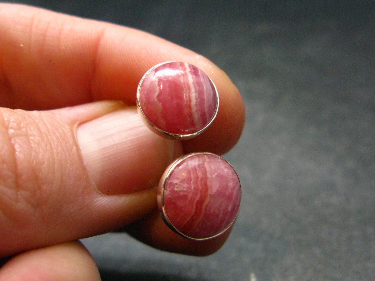 Rhodochrosite Gem Sterling Silver Stud Earrings From Argentina - 0.3" - 2.91 Grams