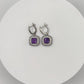 Square Amethyst Drop Earrings with Halo – Elegant Purple Crystal Dangles in Sterling Silver - Weight 5.83 Grams