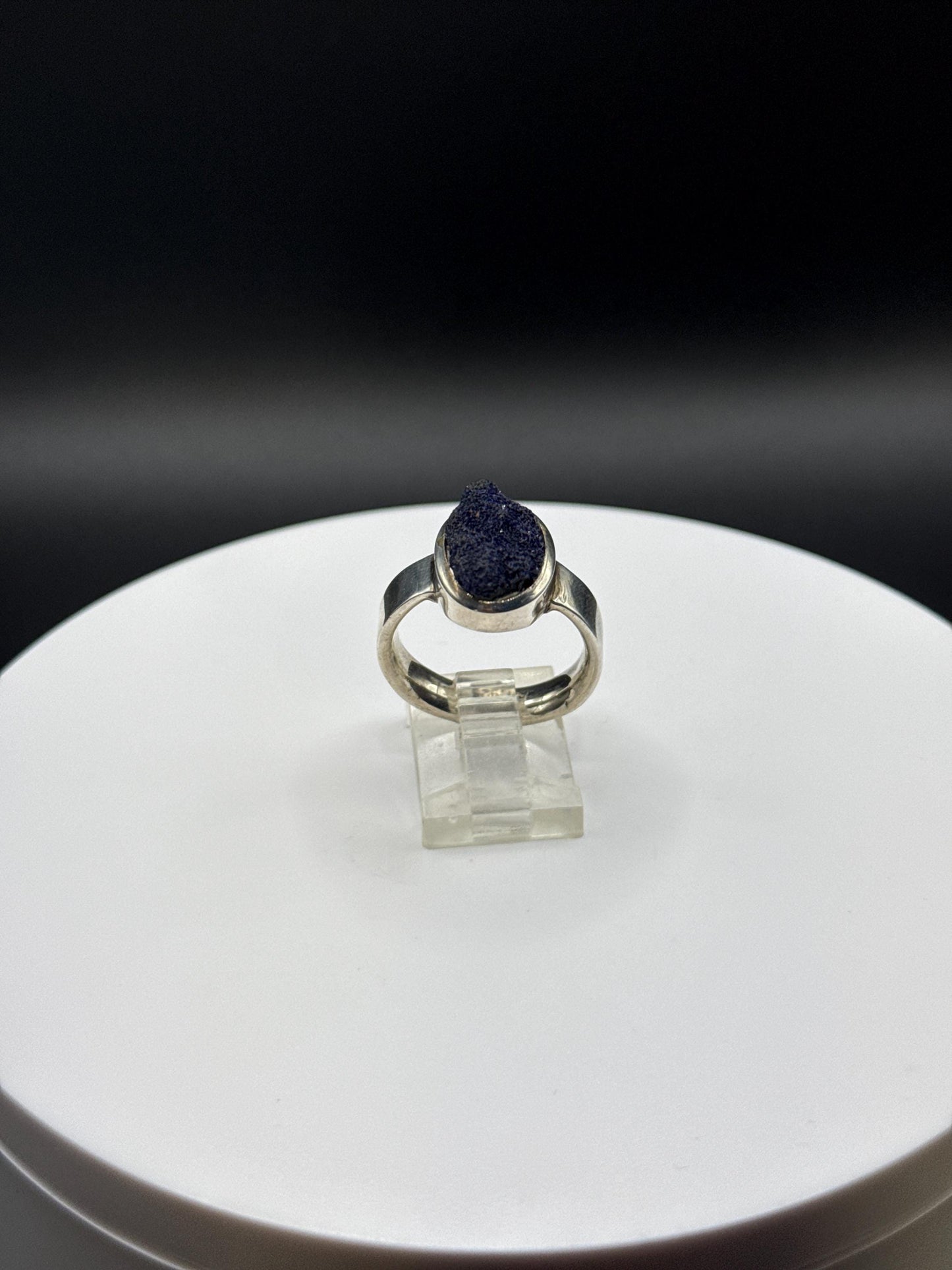 Azurite Ring | Natural Deep Blue Crystal | Sterling Silver Statement Ring - Size 8.5