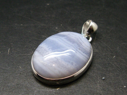 Rare Blue Lace Holly Chalcedony Agate Silver Plated Pendant From Malawi - 1.5" - 8.4 Grams