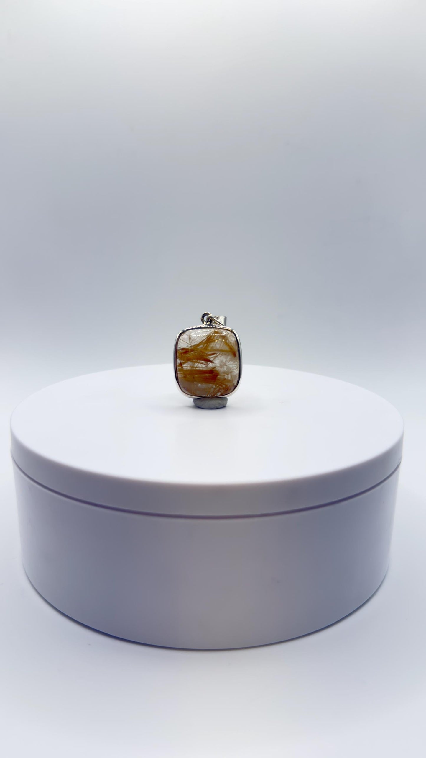 Golden Needle Inclusion Quartz Cushion Pendant – Natural Crystal in Sterling Silver