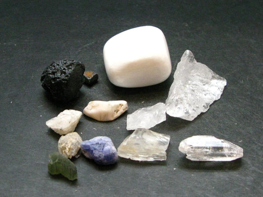 Synergy 12 Set Phenakite Moldavite Natrolite Petalite Danburite Tektite Scolecite Herderite Tanzanite Brookite 60.55 Gr