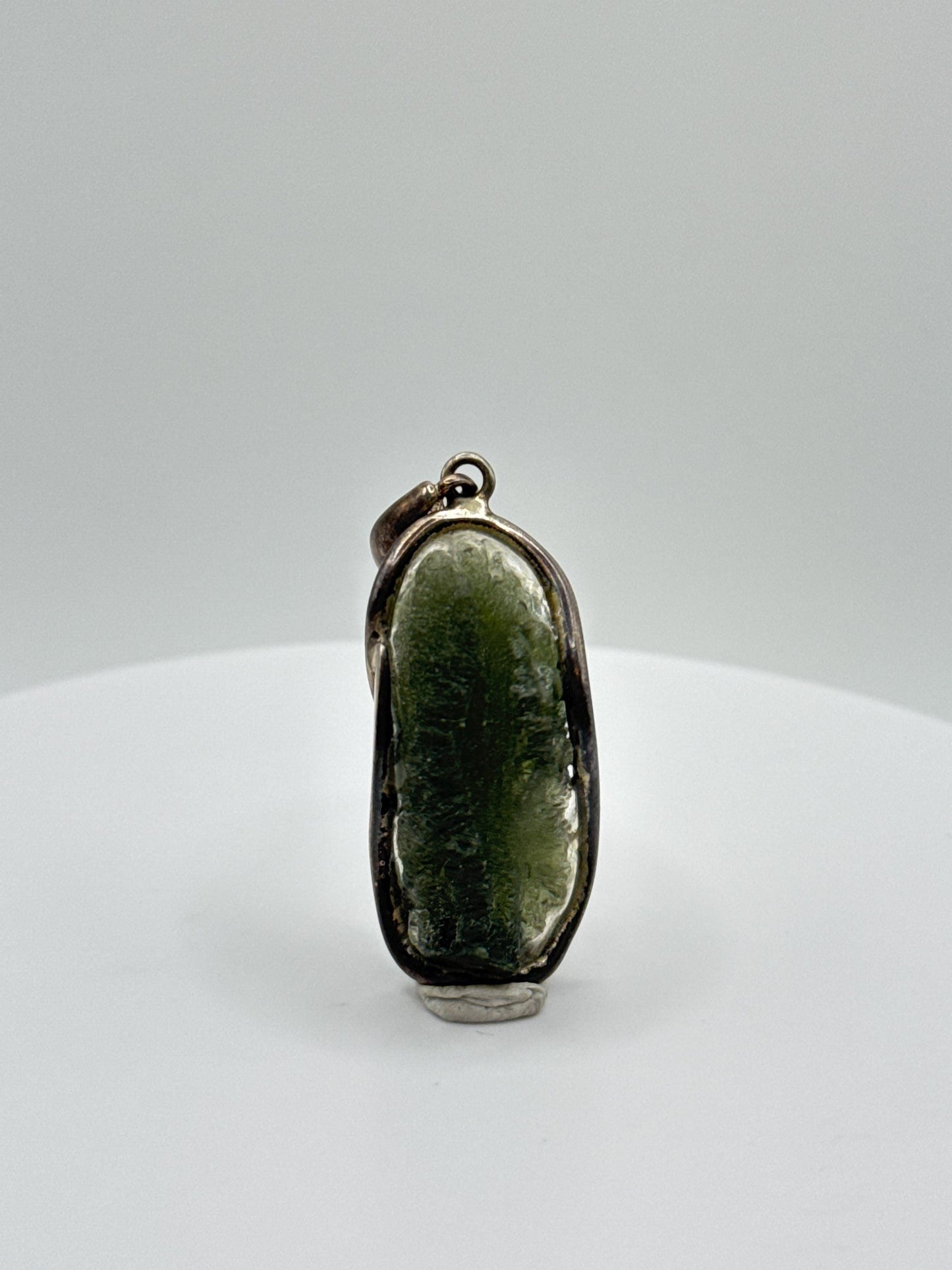Raw Moldavite Sterling Silver Pendant – Elongated Design - 7.00 Grams