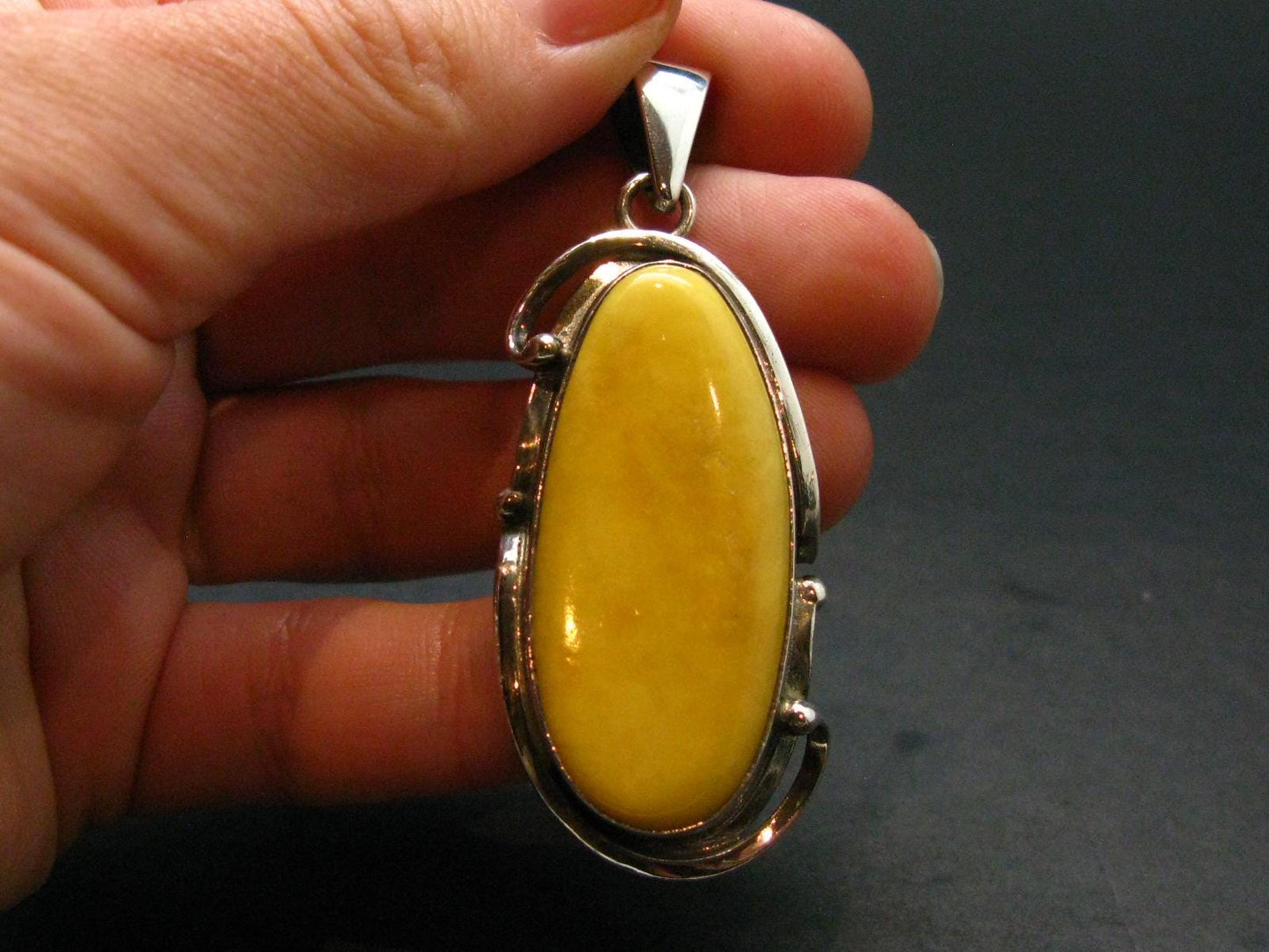 Natural Baltic Amber 925 Silver Pendant - 2.4"