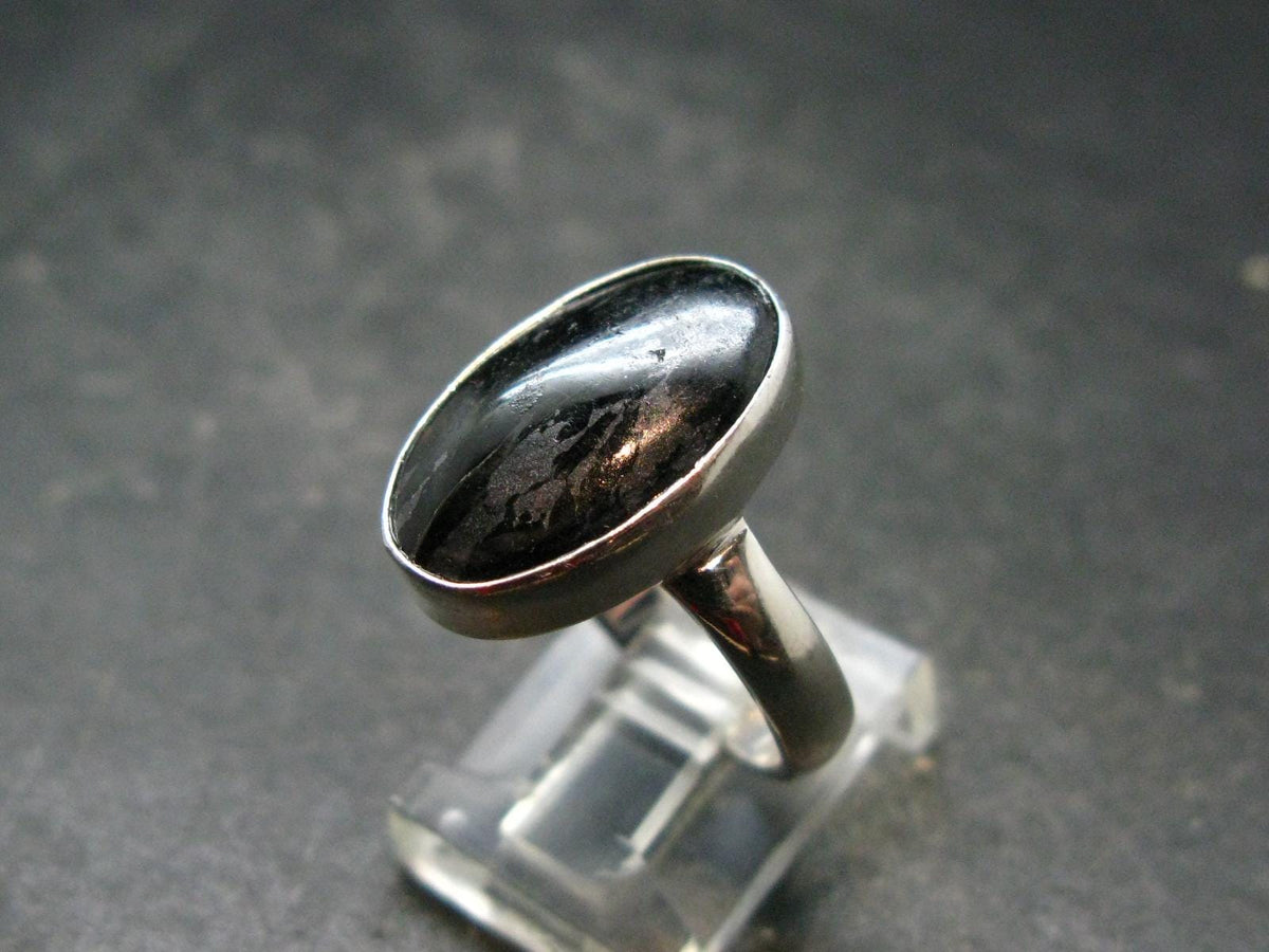Very Rare Nuumite Nuummite Sterling Silver Plated Ring from Greenland - 4.37 Grams - Size 8