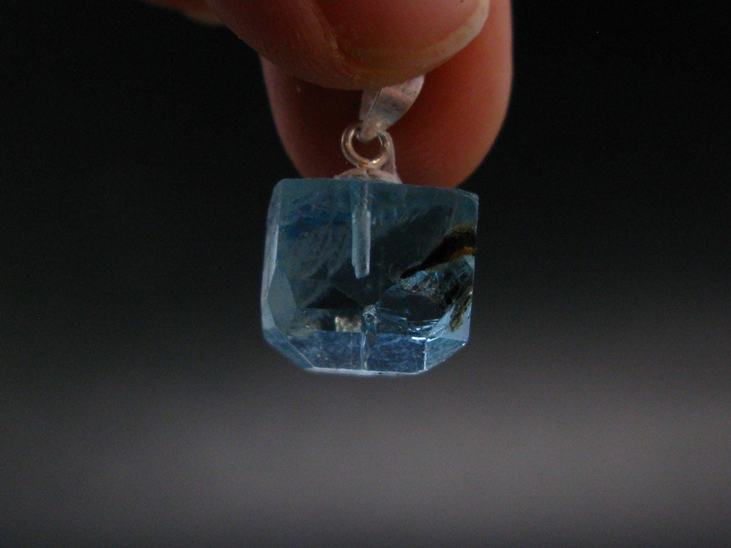 Natural Blue Topaz Crystal Silver Pendant From Russia - 0.7" - 17.70 Carats