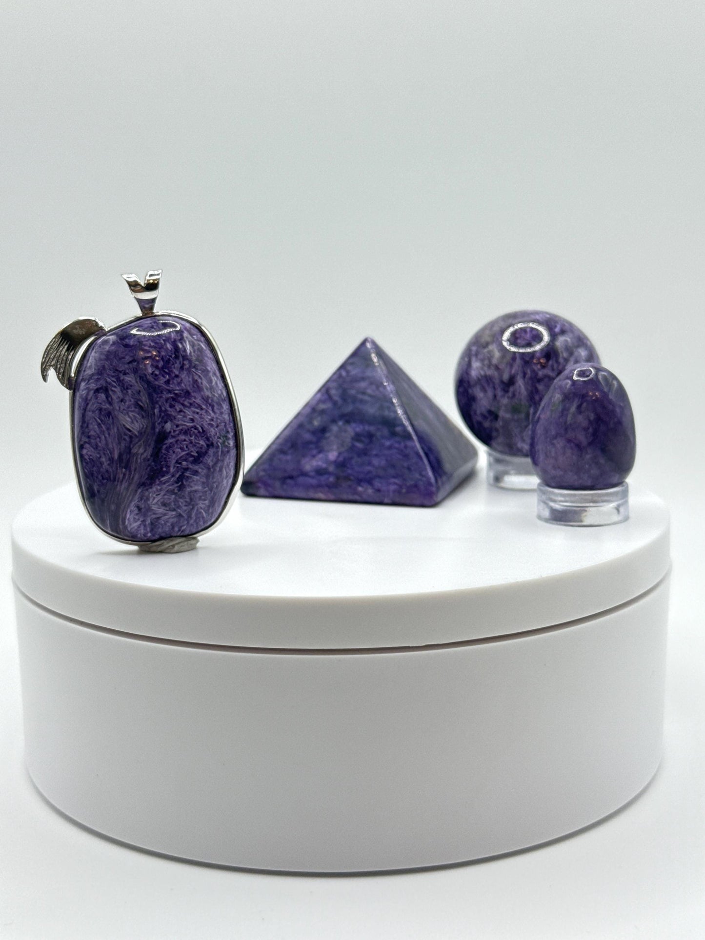 Charoite Sterling Silver Pendant – Angel Wing Accent - 16.47 Grams