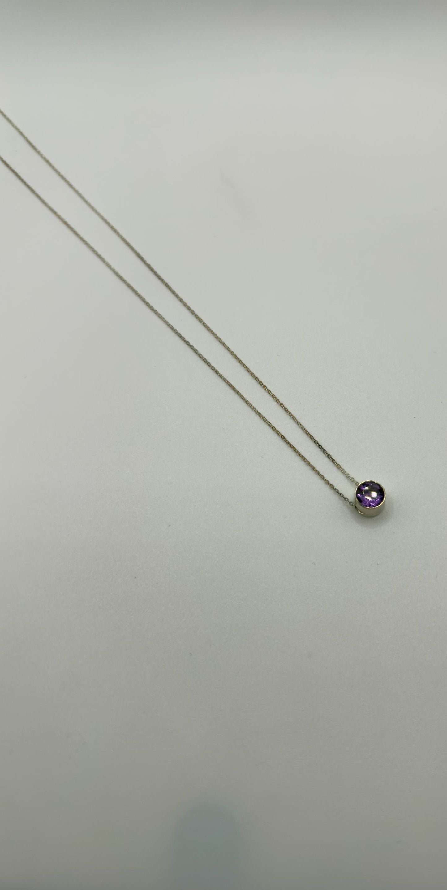 Amethyst Solitaire Necklace – Faceted Gemstone – Silver Chain – Minimalist Jewelry – Elegant Crystal - 1.92 Grams