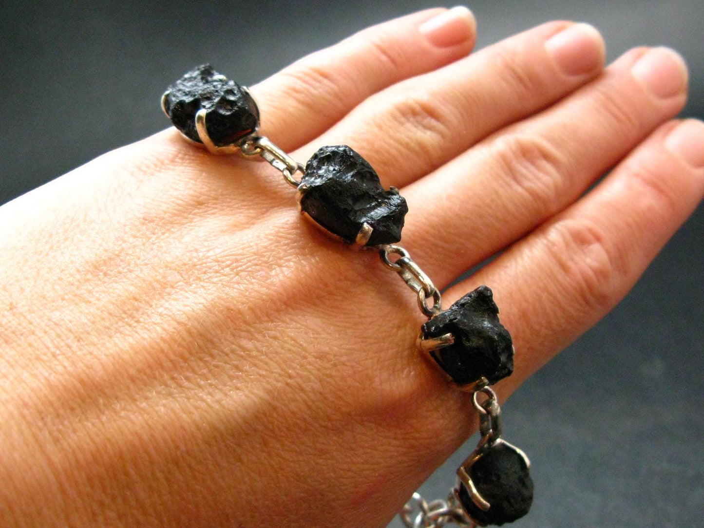 Tibetan Tektite Silver Bracelet ~ 8 Inches ~ 22.43 Grams