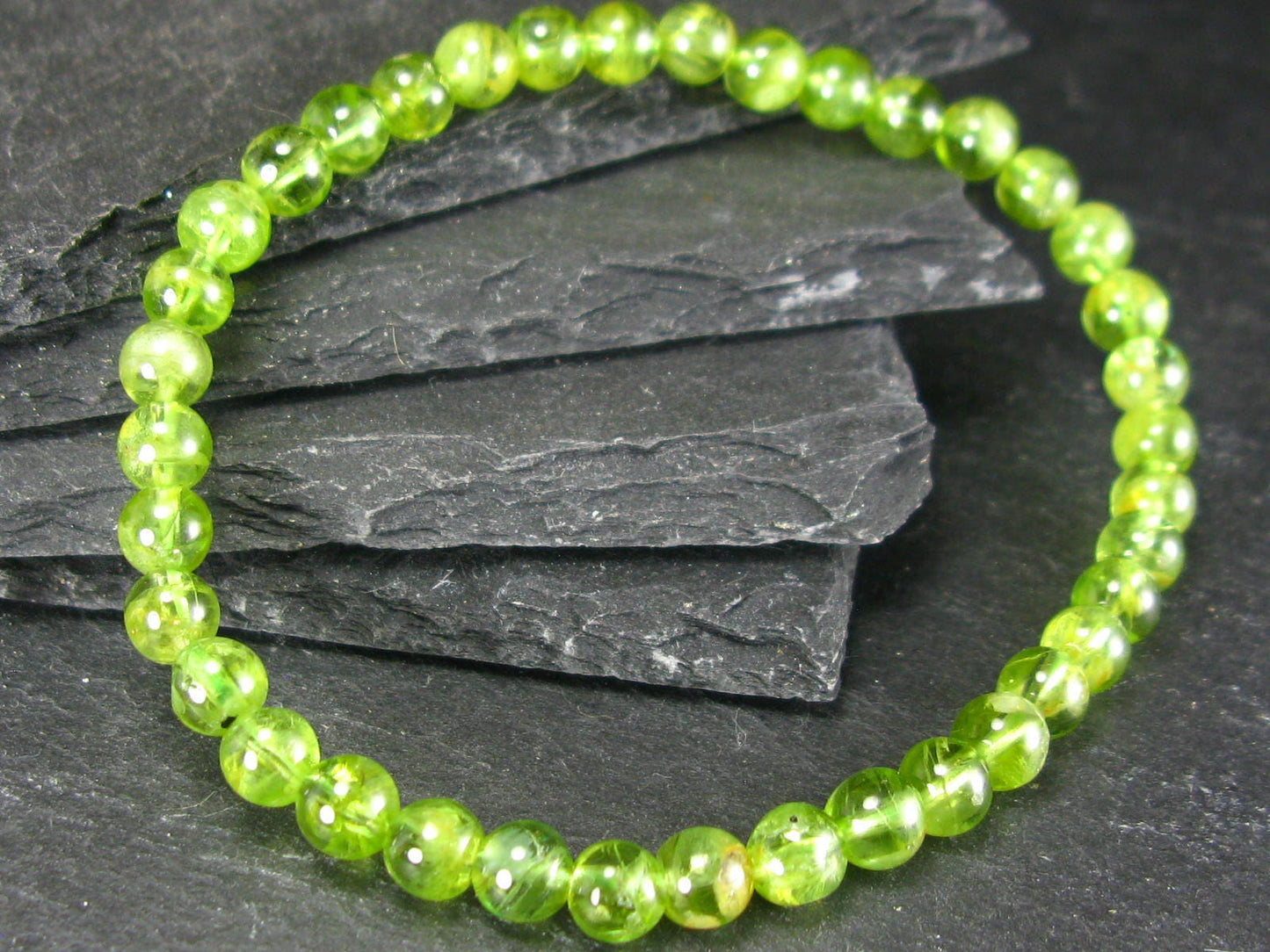 Peridot Genuine Bracelet ~ 7 Inches ~ 5.5mm Round Beads