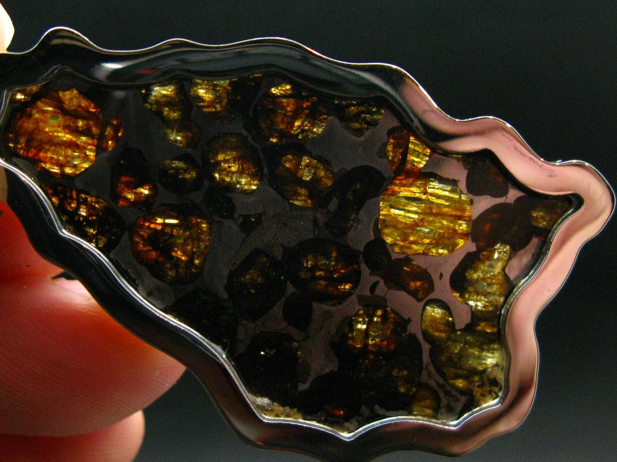 Brahin Meteorite Slice With Olivine Pallasite Pendant from Belarus - 1.4" - 21.54 Grams