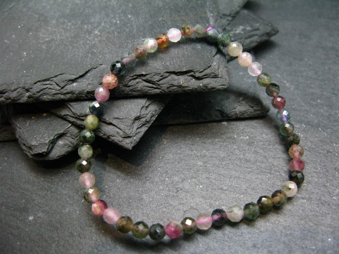 Watermelon Tourmaline Genuine Bracelet ~ 7 Inches ~ 4mm Facetted Stones