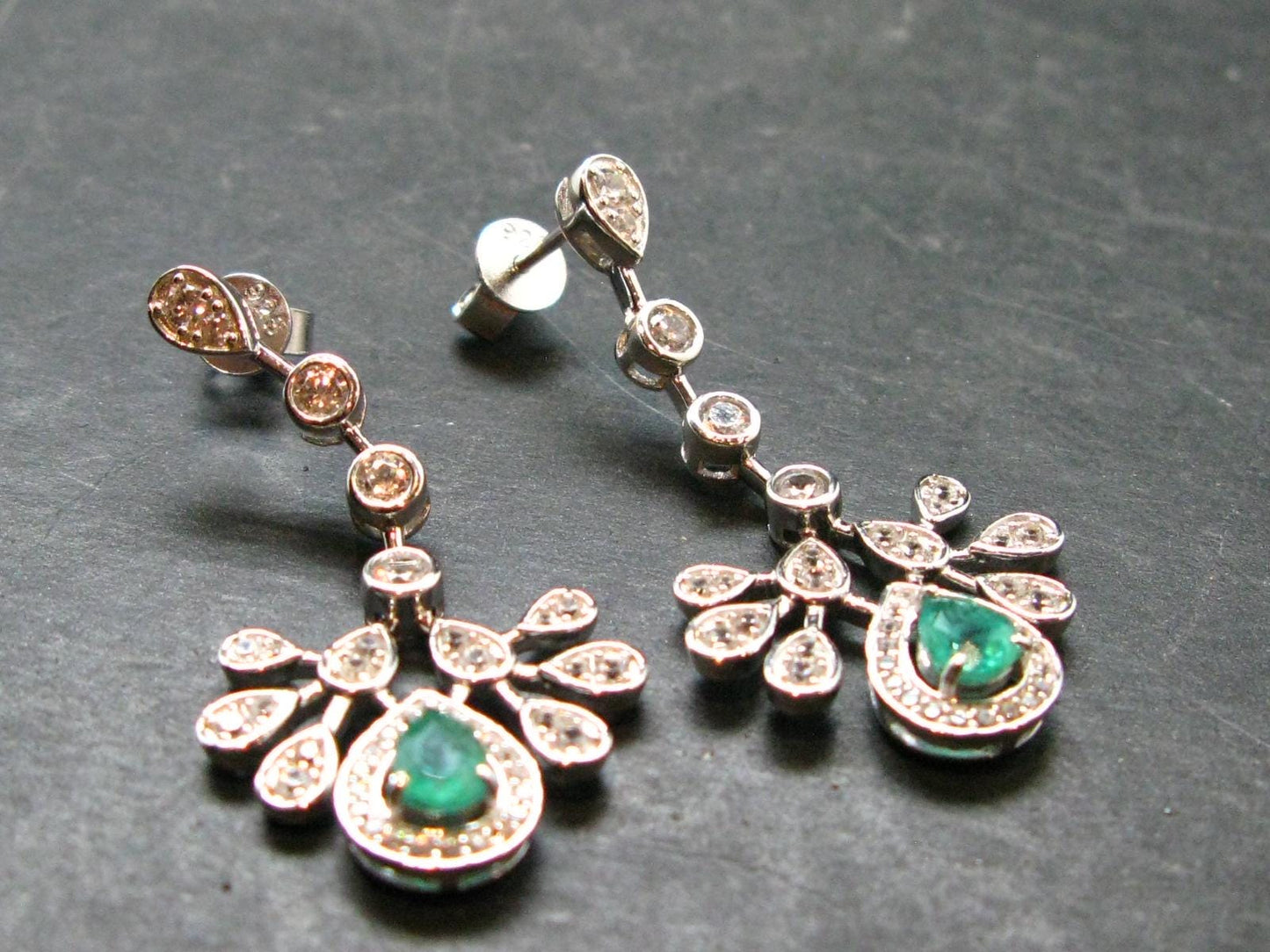Gem Emerald Faceted Silver Earrings From Colombia - 5.35 Grams Total