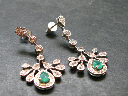 Gem Emerald Faceted Silver Earrings From Colombia - 5.35 Grams Total