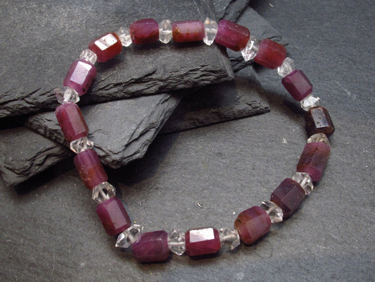 Ruby & Herkimer Diamond Genuine Bracelet ~ 7 Inches ~ 10mm Facetted Beads