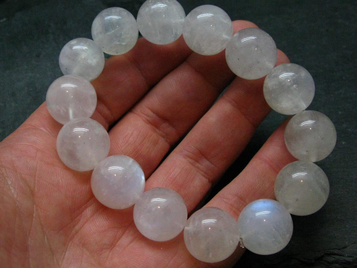 Moonstone Genuine Bracelet ~ 7.5 Inches ~ 18mm Round Beads