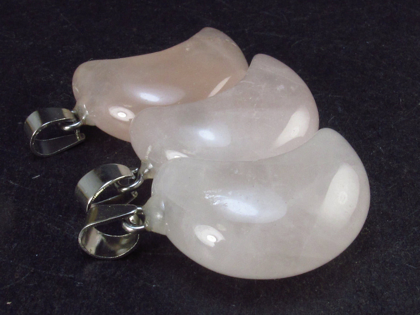 Symbol of Love and Beauty!! Lot of Three 3 Rich Pink Rose Quartz Moon Pendant from Madagascar