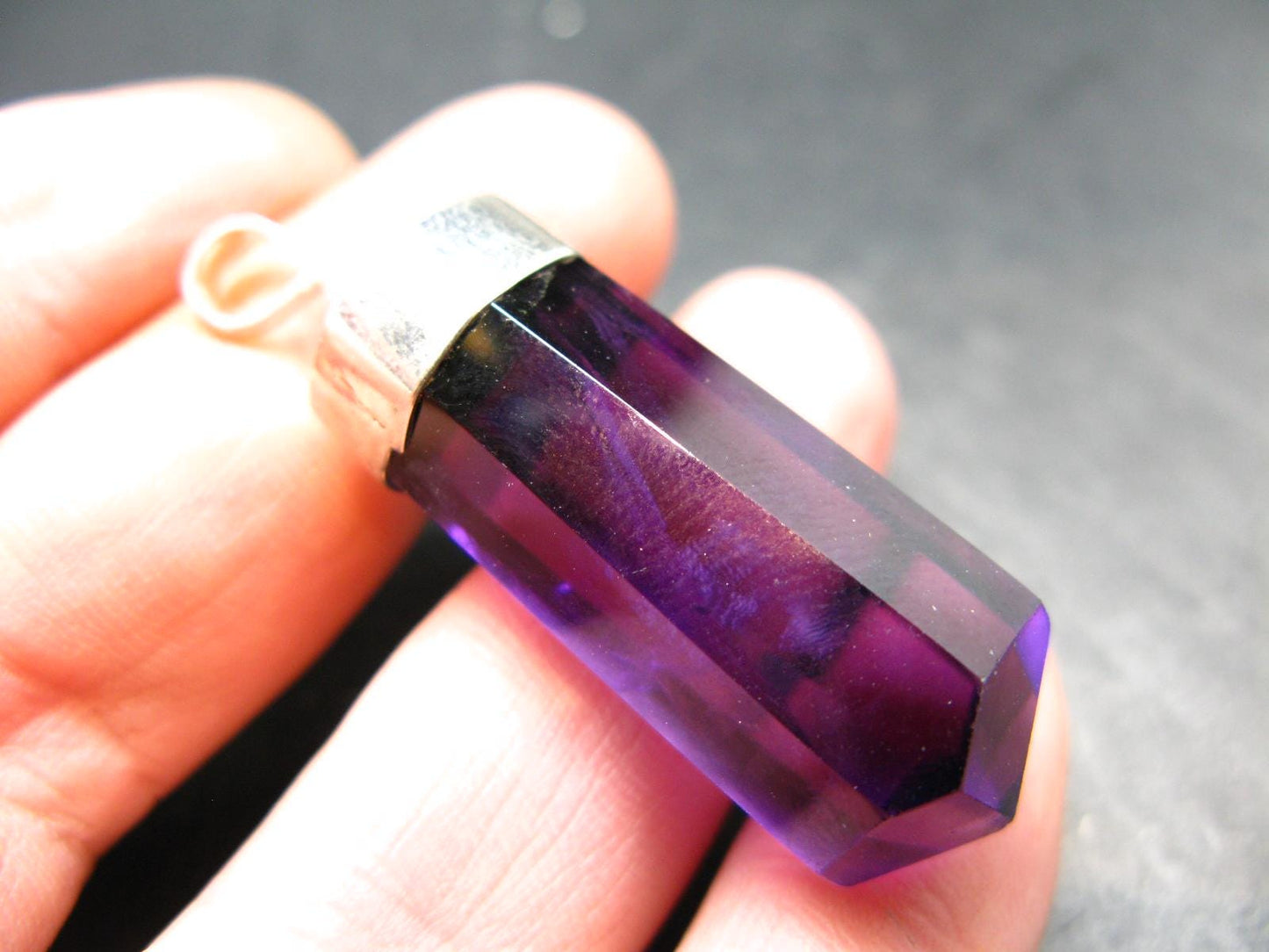 Genuine Rich Purple Faceted Amethyst Silver Pendant From Brazil - 2.1" - 14.48 Grams