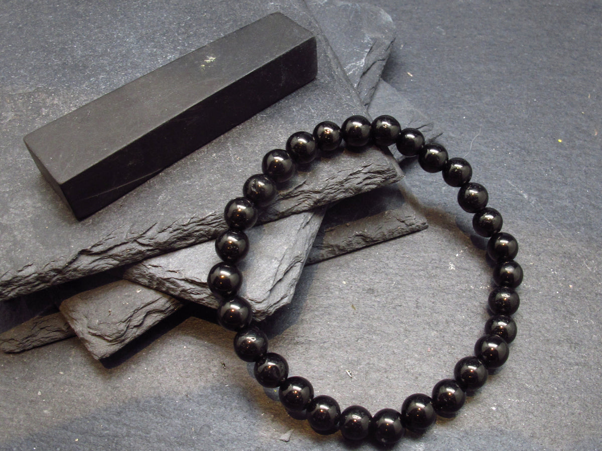 Whitby Jet Genuine Bracelet From UK ~ 7 Inches ~ 6mm Round Beads