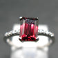 Natural Rectangular Faceted Red Garnet Rhodium Plated Sterling Silver Ring with CZ - Size 5.75