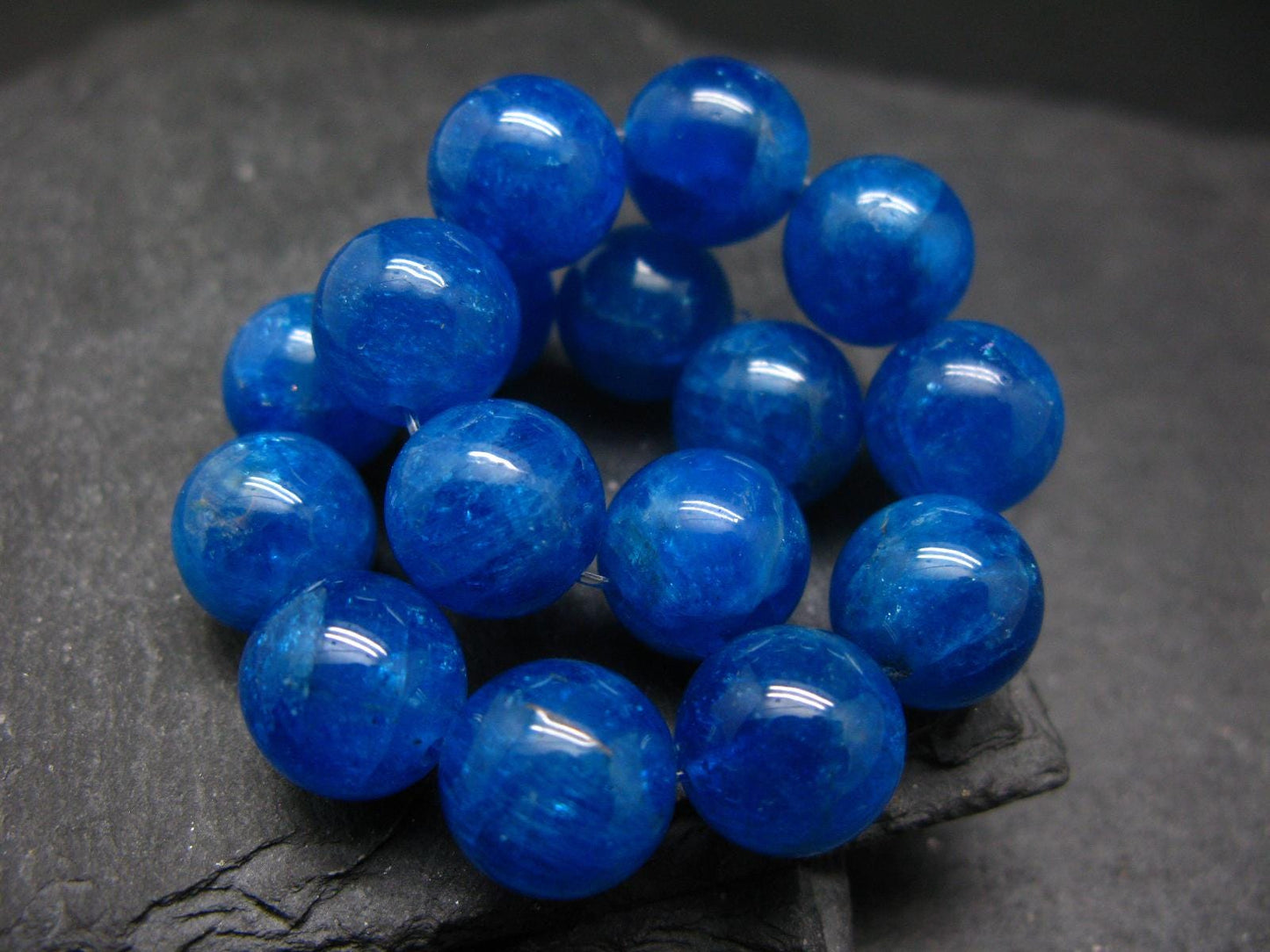 AAA Grade Neon Blue Apatite Genuine Bracelet ~ 7 Inches ~ 12mm Round Beads