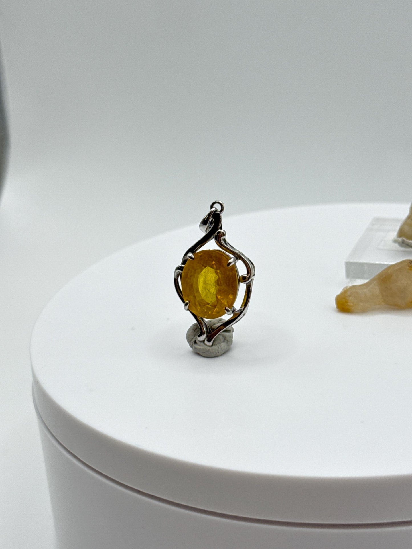 Yellow Sapphire Oval Pendant | Natural Yellow Sapphire Necklace | Sterling Silver Artistic Pendant | September Birthstone Jewelry - 2.63 g