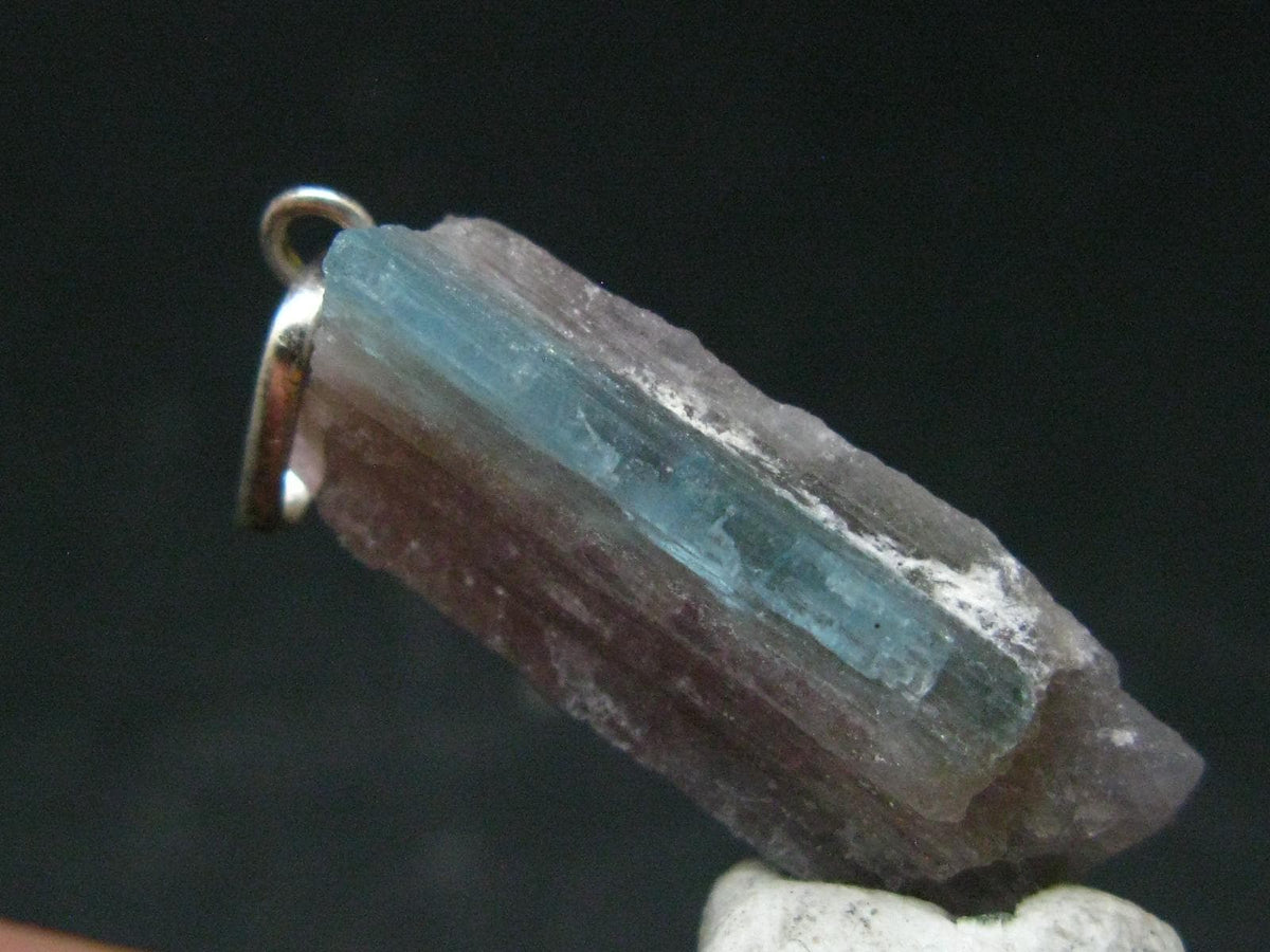 Rarest Paraiba Copper Blue Tourmaline Crystal Silver Pendant From Brazil - 1.4" - 3.14 Grams
